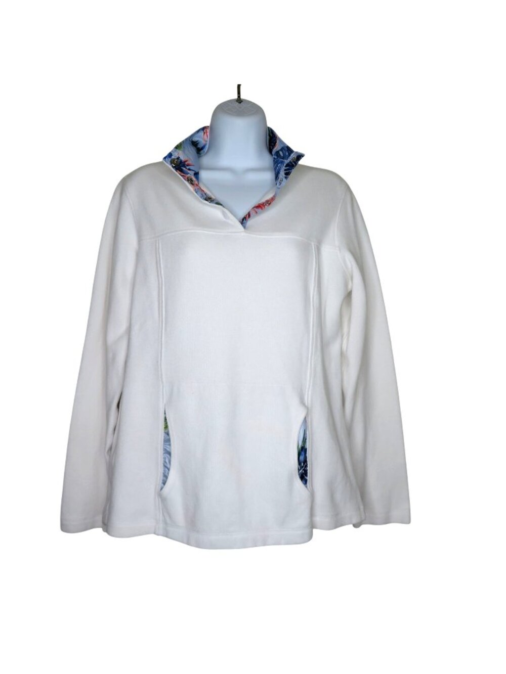 Tommy Bahama White Snap Henley Pullover Sweatshirt Tropical Collar Pocket Trim M